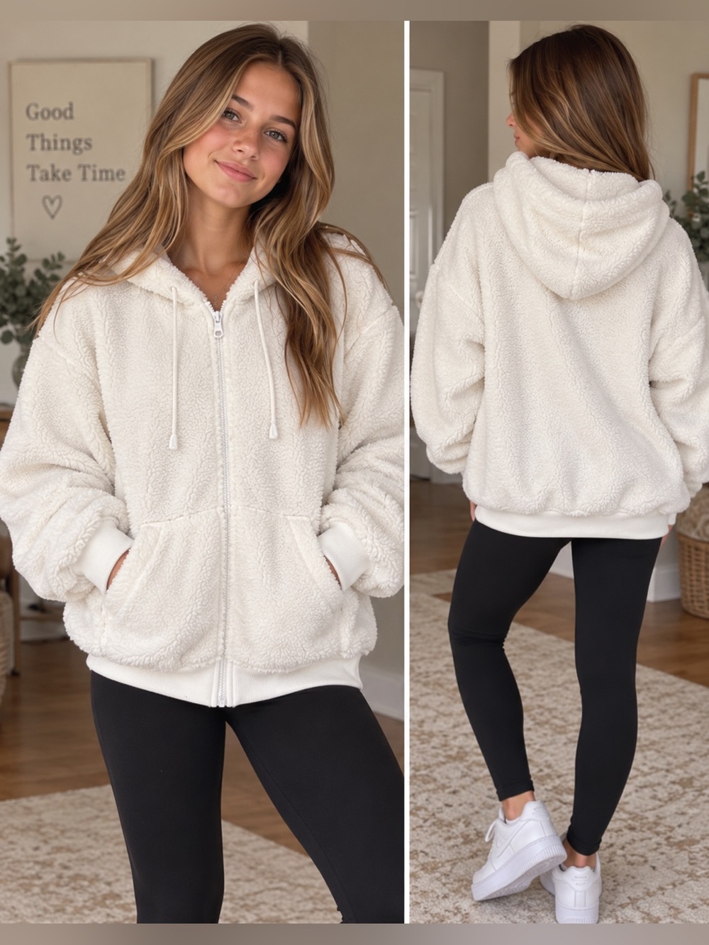 Aeropostale Oversized Sm Fleece Hoodie White Sherpa Zip Up